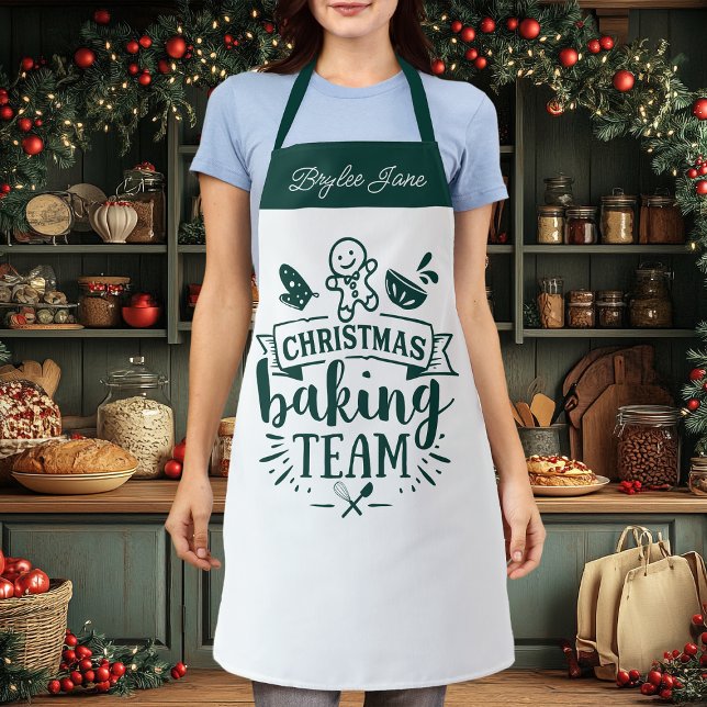 Tablier Équipe de cuisson de Noël personnalisée verte mign (Créateur téléchargé)