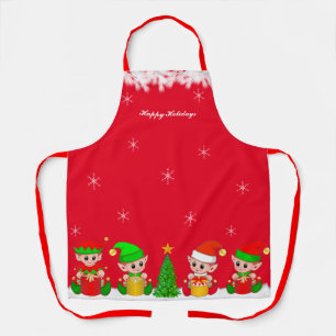 Tablier Équipe de lutins de Noël mignons et flocons de nei
