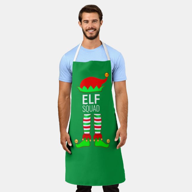 Tablier Équipe de lutins de Noël moderne sur fond vert (Porté)