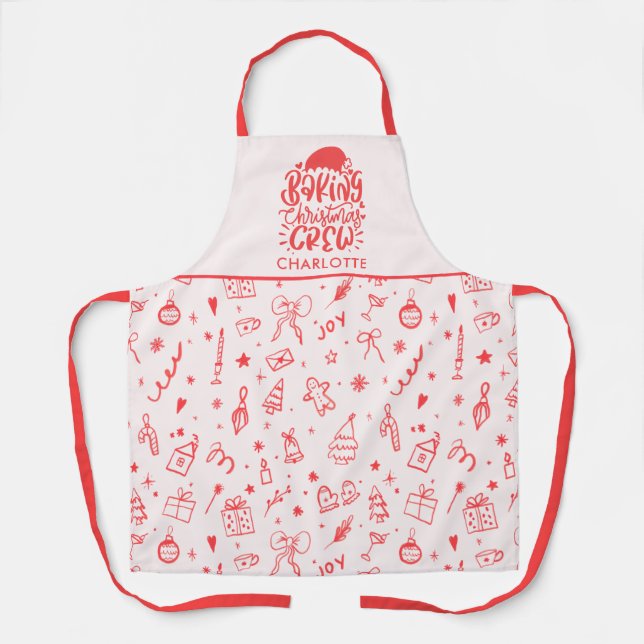 Tablier Équipe de Noël de cuisson de gribouillis main rose (Recto)
