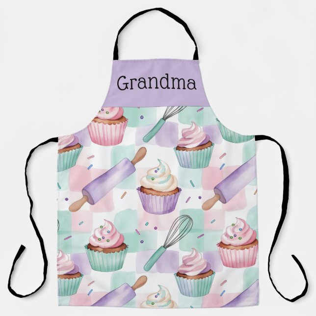 Tablier Équipe de pâtisserie de cupcakes Lavande Sarcelle  (Recto)
