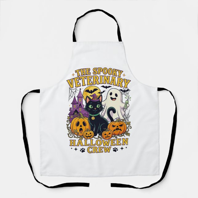 Tablier Équipe vétérinaire effrayante Halloween Chat noir  (Recto)