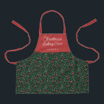 Tablier Équipement de cuisson de Noël à la florale pour en<br><div class="desc">Ce magnifique tablier de Noël est orné d'un motif de vert et de fleurs dessiné à la main dans des couleurs classiques et traditionnelles de Noël, rouge, vert et ivoire, sur un arrière - plan vert foncé. La typographie de script est simple : "Christmas Baking Crew", et un modèle texte...</div>