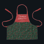 Tablier Équipement de cuisson de Noël à la florale pour en<br><div class="desc">Ce magnifique tablier de Noël est orné d'un motif de vert et de fleurs dessiné à la main dans des couleurs classiques et traditionnelles de Noël, rouge, vert et ivoire, sur un arrière - plan vert foncé. La typographie de script est simple : "Christmas Baking Crew", et un modèle texte...</div>