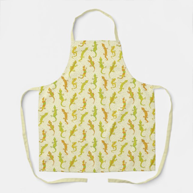 Tablier Escalade de roche Geckos sur jaune - motif sans so (Recto)