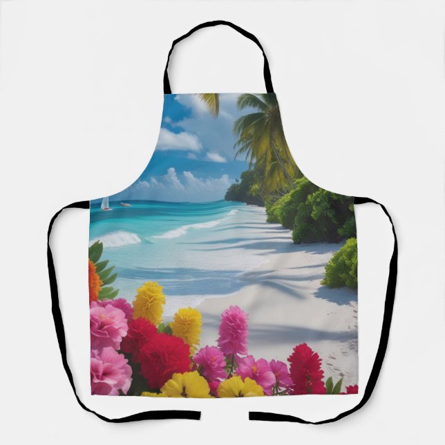 Tablier Espace Cuisine de plage tropical (Recto)