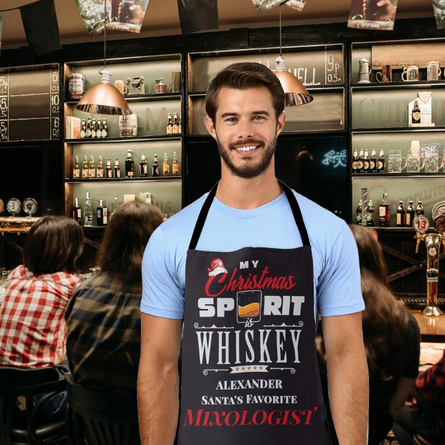 Tablier Esprit de Noël Whiskey Bourbon Cadeau de Mixologue (Christmas Spirit Whiskey Bourbon Mixologist Gift Apron)