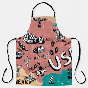 Tablier États-Unis Illustré : Carte Colorée Voyage.