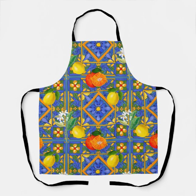 Tablier Été, Carreaux siciliens, agrumes, oranges, majolic (Recto)
