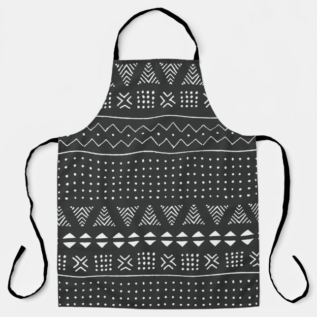 Tablier Ethnie tribale : motif noir blanc. (Recto)