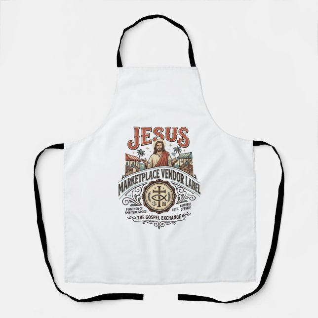 Tablier Étiquette de vendeur du marché de Jésus Marché de  (Recto)