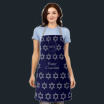 Tablier Étoile de David | HEUREUX CHANUKAH | Monogramme bl<br><div class="desc">Élégant HAPPY CHANUKAH Apron avec faux argent STAR OF DAVID motif contre un arrière - plan bleu minuit. Au milieu il y a un texte CUSTOMIZABLE qui lit HAPPY CHANUKAH dans la fausse typographie argentée. En haut il y a un MONOGRAM PERSONNALISABLE, que vous pouvez remplacer par le vôtre. Éléments...</div>