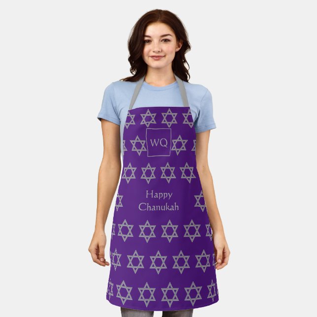Tablier Étoile de David | HEUREUX CHANUKAH | Monogramme vi (Porté)