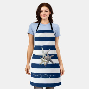 Tablier Étoile de mer adorable, rayures bleu marine - Pers