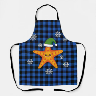 Tablier Étoile de mer Kawaii sur motif Buffle Bleu