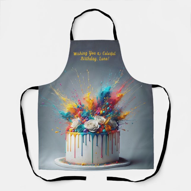 Tablier Explosion de joie - Joyeux gâteau d'anniversaire (Recto)