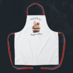 Tablier Fabriqué Avec Amour Cupcake Bakery Chef Apron<br><div class="desc">Un mignon cupcake au chocolat avec une cerise sur le dessus,  et les mots "fait avec amour" décorent ce tablier de cuisson. Personnalisez-le avec votre nom. Conçu pour vous par Blackberry Boulevard.</div>