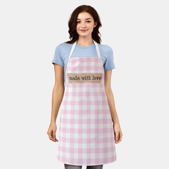 Tablier Fabriqué avec Chèques Aimer-Rose et Blanc (Porté)