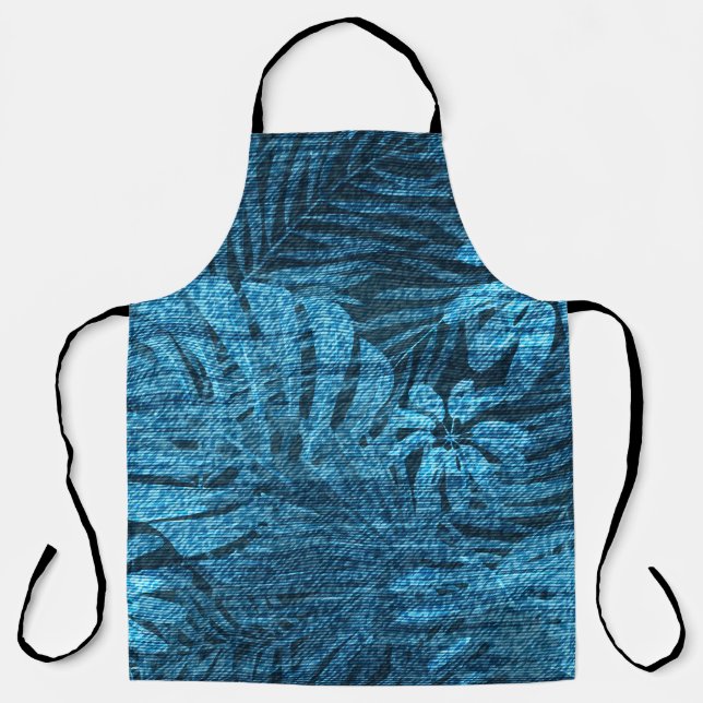Tablier Faded jeans avec motif feuille tropical (Recto)