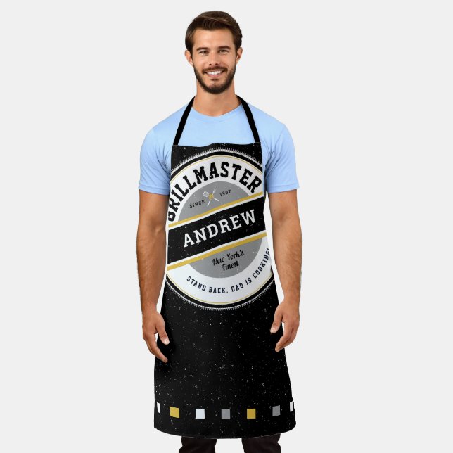 Tablier Fahday Papa Grill maître Apron sur Noir (Porté)