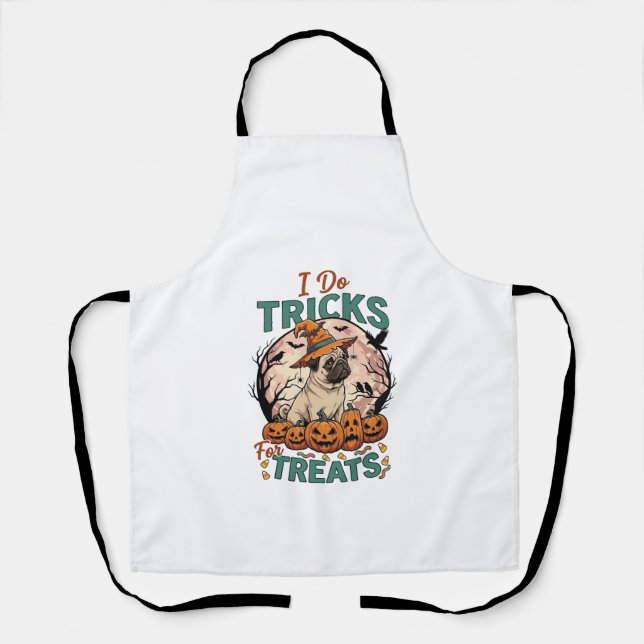 Tablier Faire des tours friandises Halloween Pug Sorcière  (Recto)