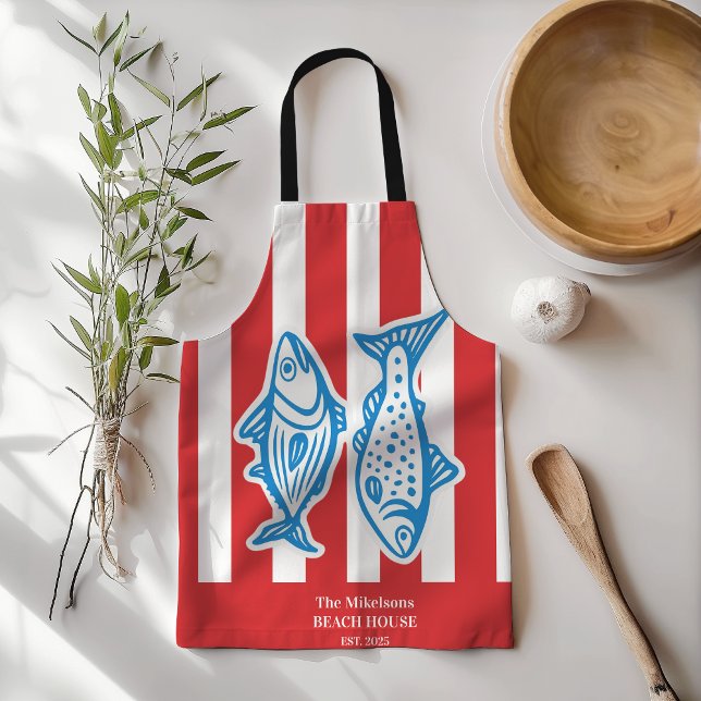 Tablier Famille personnalisée Stripes de sardine rouge mar (Créateur téléchargé)