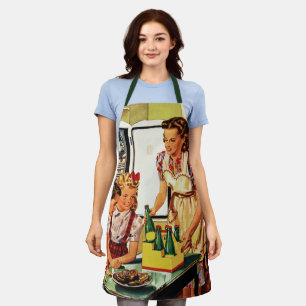 Tablier Famille Vintage dans la cuisine Maman Papa Enfants