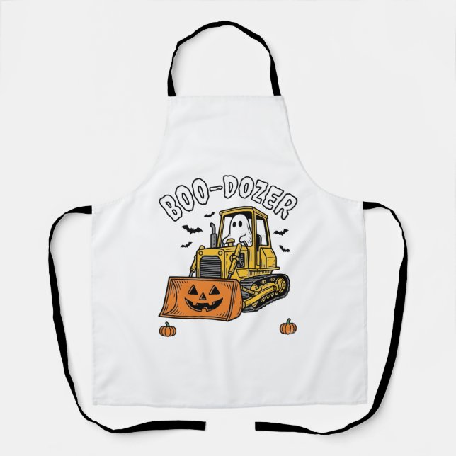 Tablier Fantôme d'Halloween Boo Dozer Bulldozer Drôle_1 (Recto)