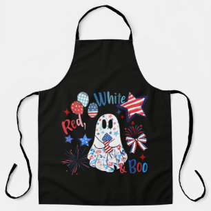 Tablier Fantôme rouge blanc Boo patriotique Halloween du 4