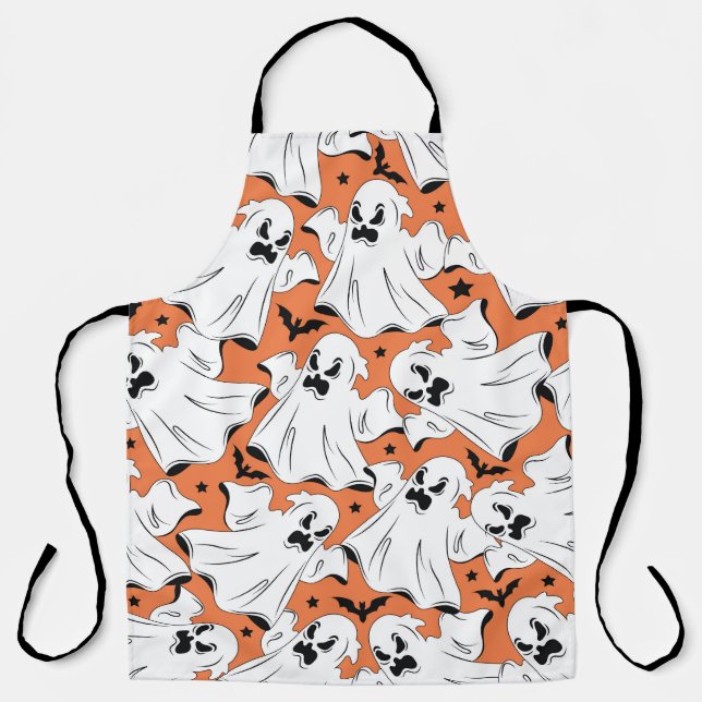 Tablier fantômes d'Halloween : texture textile vintage. (Recto)