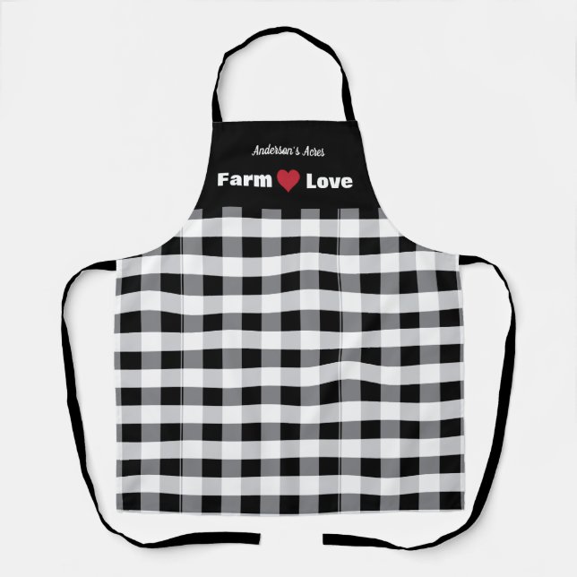 Tablier Farm Love Custom Black White Check (Recto)