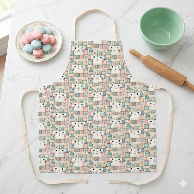 Tablier Fausse Maison de Chat au Patchwork Pastel (Faux Patchwork Pastel Kitty Cottage Apron)