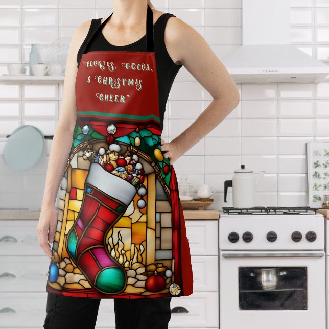 Tablier Faux vitrail Chaussette rouge de Noël (Créateur téléchargé)