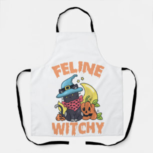 Tablier Feline Witchy Funny Éffrayant Halloween Chat Kitte