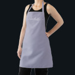 Tablier Féminin lilas poussiéreux écriture personnalisée m<br><div class="desc">Personnalisé lilas poussiéreux moderne écriture personnalisée nom texte monogramme uni couleur unie féminin élégant chic lilas poussiéreux et texte blanc tablier de cuisine. Personnalisez-le avec un nom, une citation, une phrase ou un texte. Idéal pour les cuisiniers, les chefs, la poterie, la céramique, l'artisanat, le travail, la cuisine, la pâtisserie,...</div>