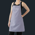 Tablier Féminin lilas poussiéreux écriture personnalisée m<br><div class="desc">Personnalisé lilas poussiéreux moderne écriture personnalisée nom texte monogramme uni couleur unie féminin élégant chic lilas poussiéreux et texte blanc tablier de cuisine. Personnalisez-le avec un nom, une citation, une phrase ou un texte. Idéal pour les cuisiniers, les chefs, la poterie, la céramique, l'artisanat, le travail, la cuisine, la pâtisserie,...</div>