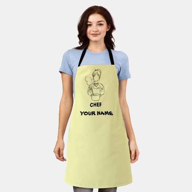 Tablier féminin personnalisé | Tablier jaune chef (Porté)