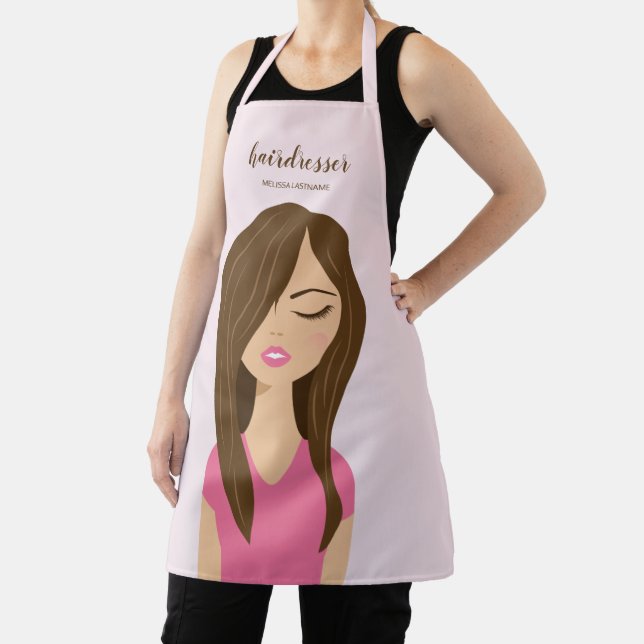 Tablier Femme aux cheveux bruns avec coiffeuse aux cheveux (Insitu)