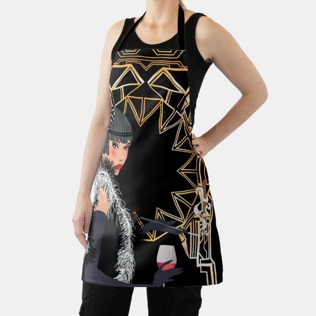 Tablier Femme de mode rétro avec verre de vin  (Insitu)