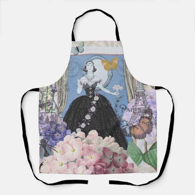 Tablier Femme élégante bleue Robe florale Chic (Recto)