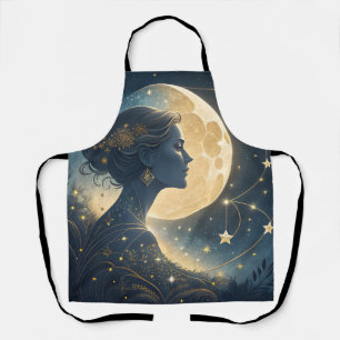 Tablier Femme élégante sous la lune et les étoiles dorées