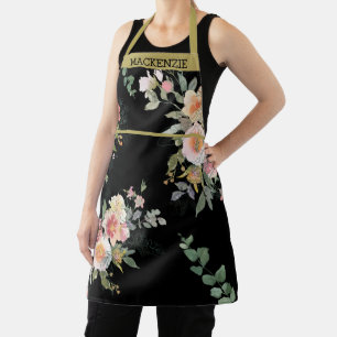 Tablier Femme florale noire personnalisée