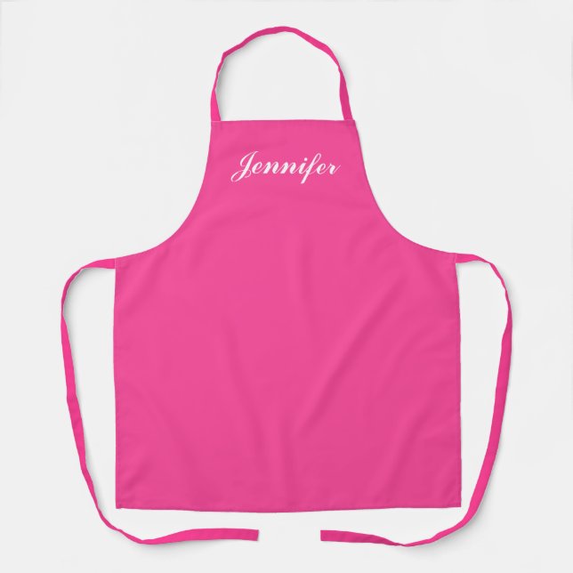 Tablier Femme Magenta Hot Pink Script Monogramme Chef (Recto)