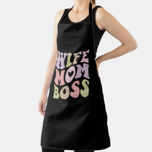 Tablier Femme Maman Boss Retro Super Fête des mères Noir