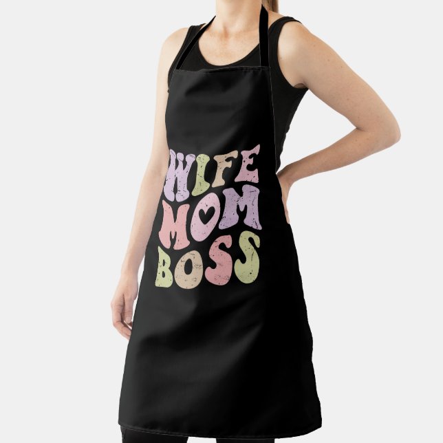 Tablier Femme Maman Boss Retro Super Fête des mères Noir (Insitu)