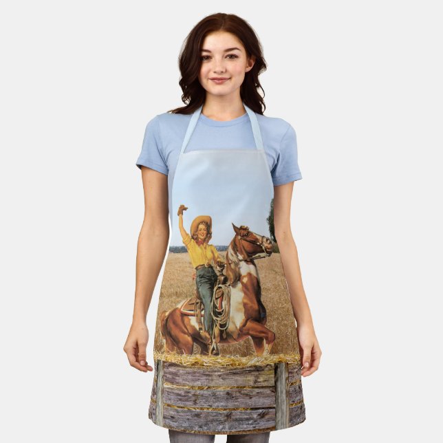 Tablier Femme Occidentale vintage Sur L'Apron À Vagues (Porté)