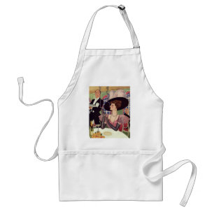 Tablier Femme vintage fumant une cigarette buvant du champ