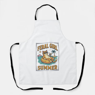 Tablier Feral Girl Summer Cat Float Vintage Shirt Design_1