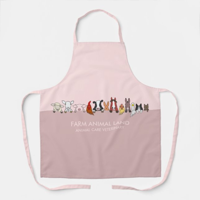 Tablier Ferme Animaux Forêt Rose Mouton Vache Âne (Recto)