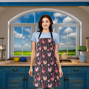 Tablier Ferme des poules de coq noir rouge rose